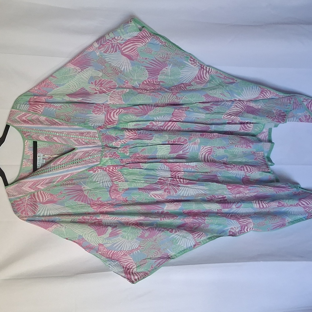 Taj By Sabrina Crippa Tropical Zebra Caftan S Green Purple - Picture 15 of 16